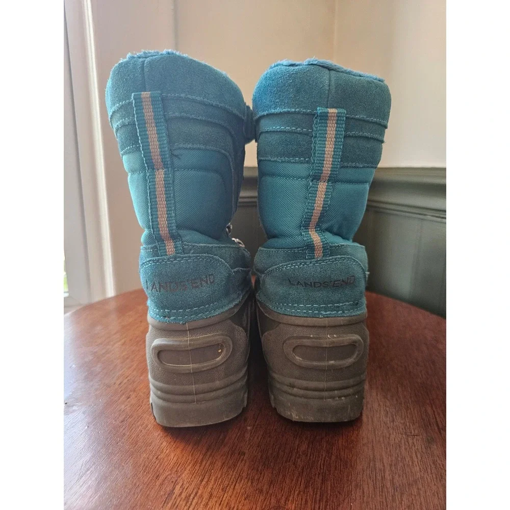 Lands End snow flurry Youth Teal Suede Snow Boots Sz 7M Waterproof Winter 473018